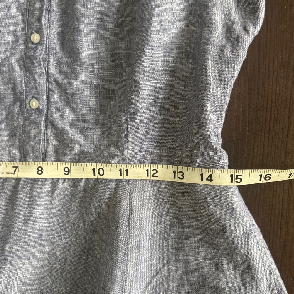ADRIENNE VITTADINI DRESS 100% LINEN BLUE CHAMBRAY SLEEVELESS COLLAR SZ 6 - Picture 8 of 12